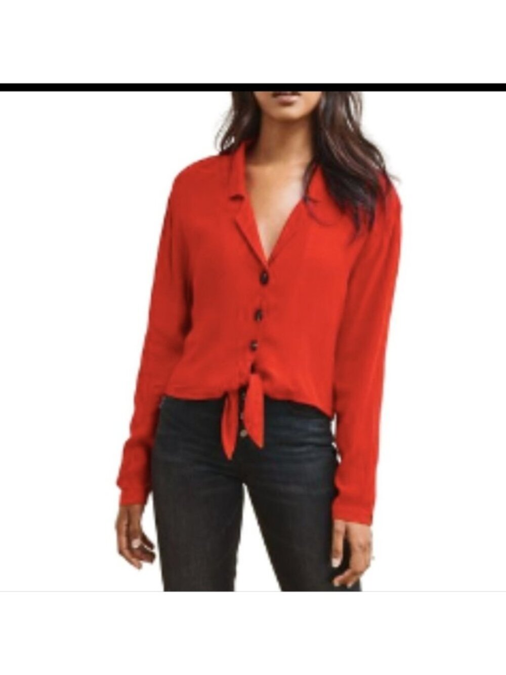 Dynamite Red long sleeve button up blouse with tie front